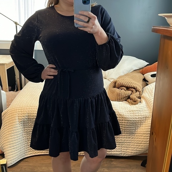Maurices Dresses & Skirts - Navy Blue Sparkly Tiered Long Sleeve Dress EUC